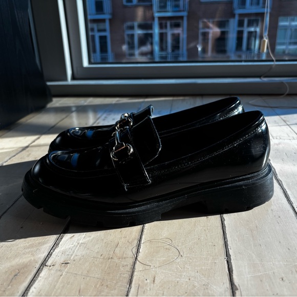 PU Leather Black Chunky Loafers - Picture 5 of 6